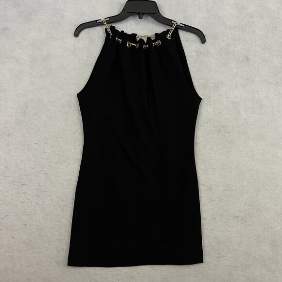 bebe Halter Top Womens Size XS Black Gold Chain Neckline USA Y2K Party Classy - Picture 3 of 9